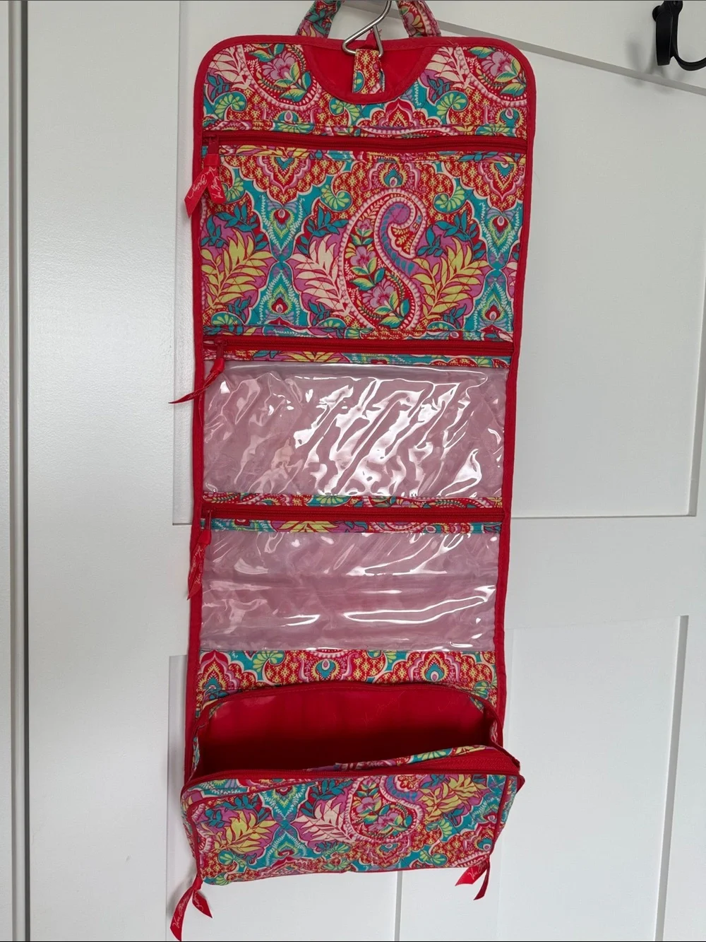 Vera Bradley Bright Floral Quilted Travel Case in Teal and Red